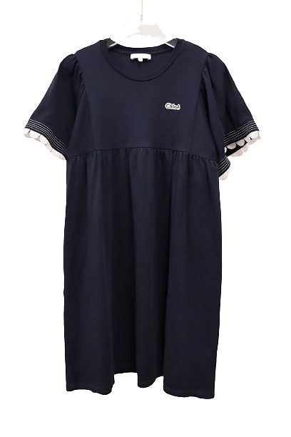 中古】クロエ CHLOE 14 KIDS 22SS Navy Logo Dress ネイビー ロゴ