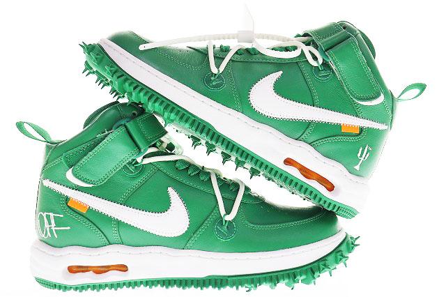 【中古】ナイキ NIKE × OFF-WHITE AIR FORCE 1 MID SP LTHR AF1 DR0500-300 オフホワイト  27.5cm 緑 白 240614