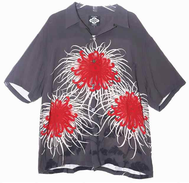 【中古】GAKKIN × BUDSPOOL 日章菊 HAWAIIAN SHIRT CHARCOAL L ハワイアン シャツ チャコール グレー240826