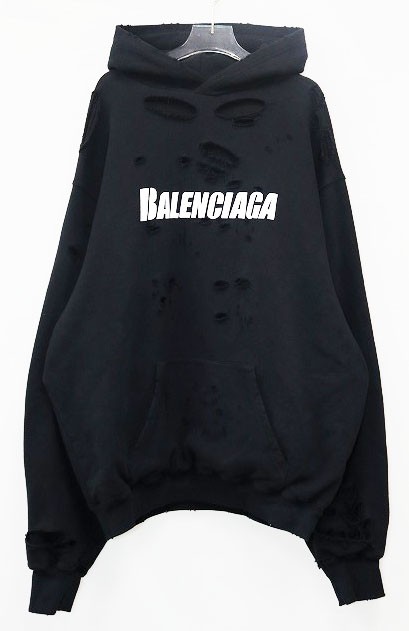 【中古】バレンシアガ BALENCIAGA 21SS CAPS DESTROYED HOODIE XXS デストロイ フーディ パーカー ☆AA★ 240823