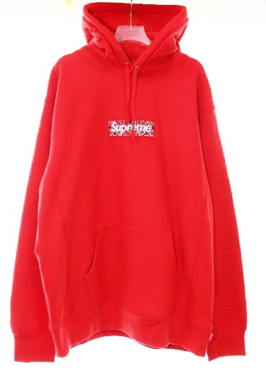 【中古】シュプリーム SUPREME 19AW XLサイズ バンダナ ボックスロゴ フーディー スウェット レッド 赤☆AA★241004