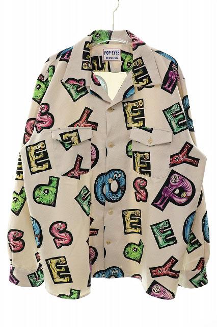 【中古】POP EYES ALPHABET MONSTER SHIRT L/S IVR XL ポップ アイズ アルファベット モンスター シャツ ●250426