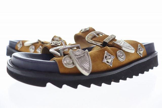 【中古】トーガ プルラ TOGA PULLA TOGA 1116G BROWN BLACK 38 トーガ メタル スタッズ スエード サンダル ▲●260519