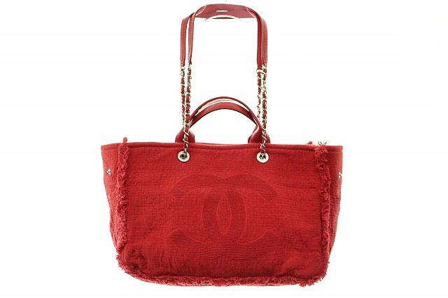 【中古】シャネル CHANEL 2WAY LARGE SHOPPING BAG RED ラージ ショッピングバッグ ココマーク ☆AA★▲250323