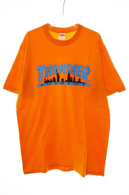 【中古】シュプリーム SUPREME × THRASHER 21AW SKYLINE TEE ORANGE L スラッシャー スカイライン Ｔ ☆AA★260319