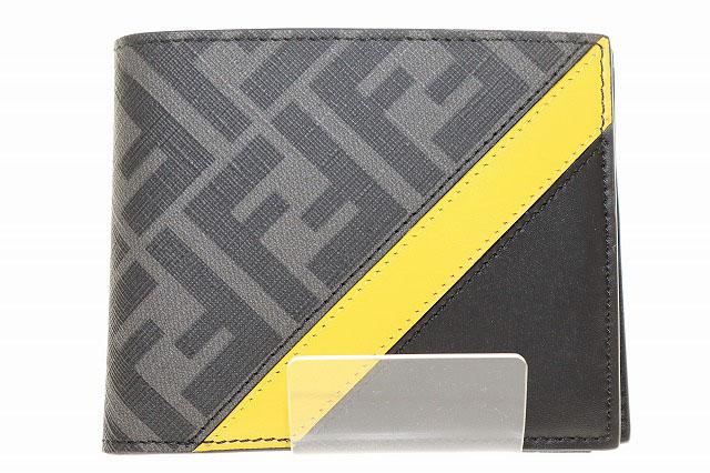 【中古】フェンディ FENDI 二つ折り 財布 7M0001A9XS レザー コインケース付き ズッカ柄 ブラック ☆AA★▲■260124