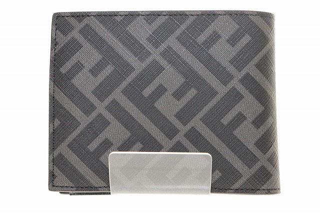 【中古】フェンディ FENDI 二つ折り 財布 7M0001A9XS レザー コインケース付き ズッカ柄 ブラック ☆AA★▲■260124_1