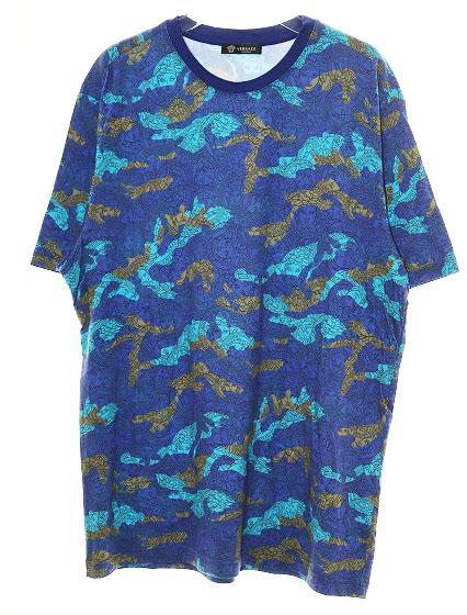 【中古】ヴェルサーチ ヴェルサーチェ VERSACE CAMO MEDUSA TEE BLUE 54 カモフラ メデューサ カットソー Tシャツ