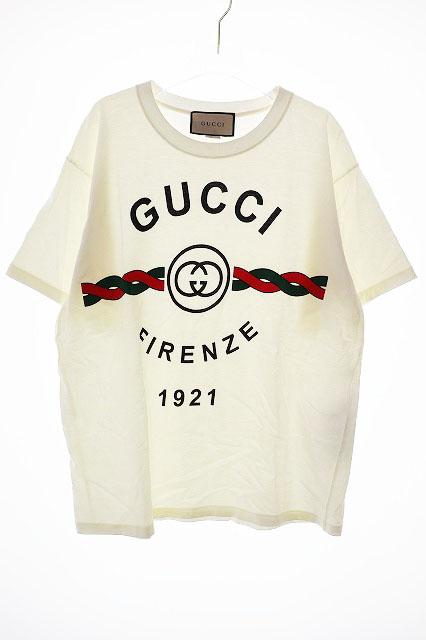 【中古】グッチ GUCCI FIRENZE 1921 PRINT TEE WHITE S 616036 XJD7T フィレンツェ ロゴ プリント ☆AA★251006