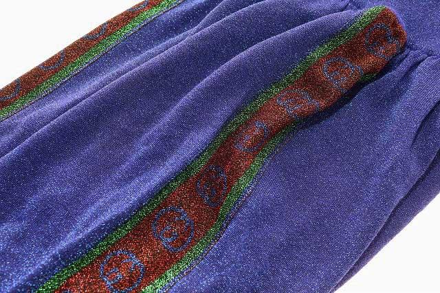 【中古】グッチ GUCCI サイドライン ラメ スウェット パンツ L 579764-XKAQ9 イタリア製 ブルー 青 ☆AA★●■251007 中古】グッチ GUCCI サイドライン ラメ スウェット パンツ L 579764