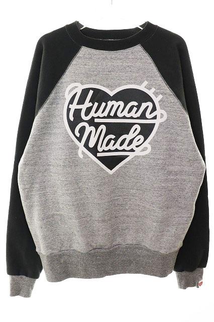 【中古】ヒューマンメイド HUMAN MADE 22AW ハートロゴ 2トーン ラグラン スウェットシャツ M ☆AA★251031