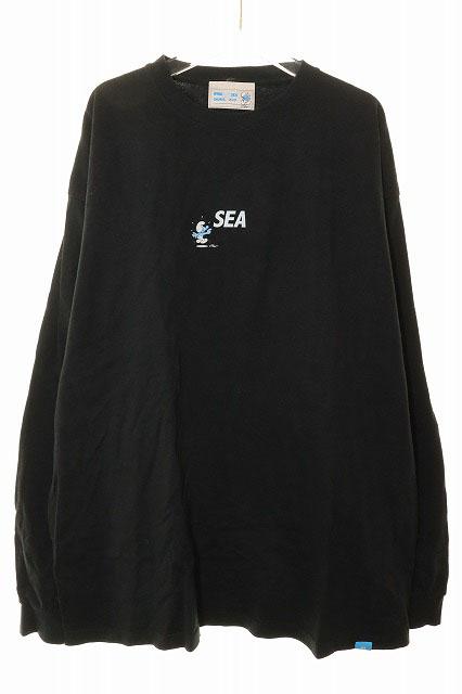 【中古】ウィンダンシー WIND AND SEA × SMURFS RUN L/S TEE BLACK XL スマーフ ロンT プリント 長袖 251007