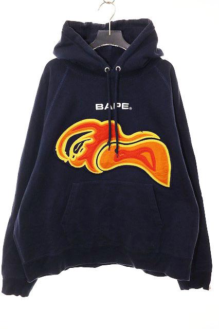 【中古】アベイシングエイプ A BATHING APE LAYERED PATCH LOOSE FIT PULLOVER HOODIE NAVY XL ☆AA★251127