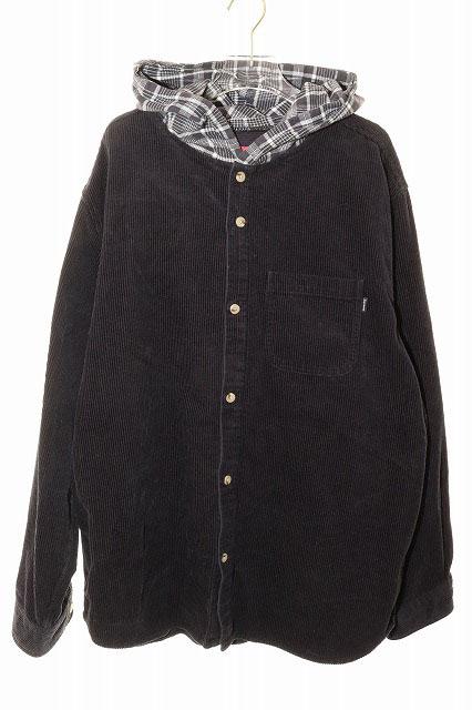 【中古】シュプリーム SUPREME 18AW HOODED COLOR BLOCKED CORDUROY SHIRT BLACK XL フーデッド カラー ☆AA★251124