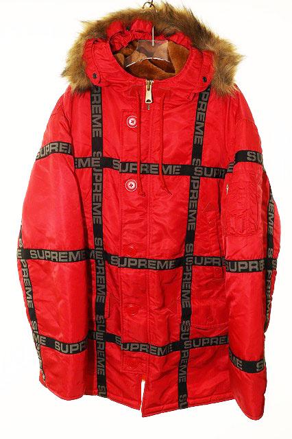 【中古】シュプリーム SUPREME 18AW LOGO TAPE N-3B PARKA RED L ロゴ テープ パーカー ☆AA★251219