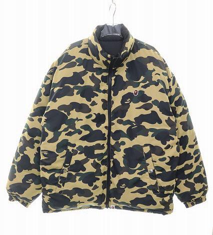 【中古】アベイシングエイプ A BATHING APE 1ST CAMO REVERSIBLE DOWN JACKET YELLOW L ファースト カモ ■251120