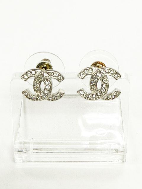 【中古】シャネル CHANEL COCOマーク ココマーク ラインストーン ピアス シルバー ☆AA★▲■260304 レディース