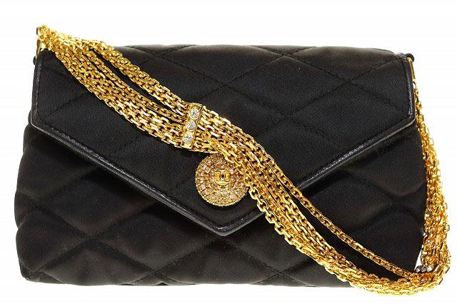 【中古】シャネル CHANEL 80s ミニマトラッセ サテン 6連チェーン パーティバッグ ハンドバッグ ☆AA★▲■260304