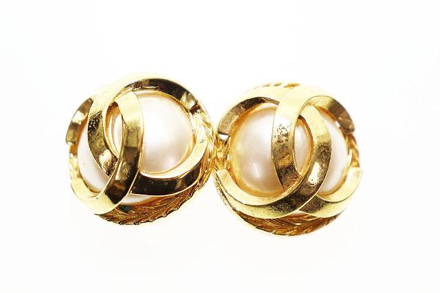 【中古】シャネル CHANEL ビンテージ フェイクパール ココマーク イヤリング クリップ式 ゴールド ☆AA★▲■260308