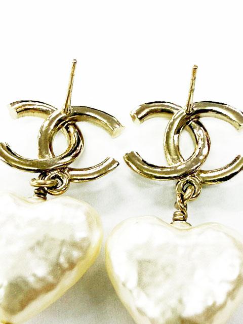 【中古】シャネル CHANEL ピアス ココマーク ハート パール スイング ホワイト ゴールド パール ☆AA★▲■260304_2