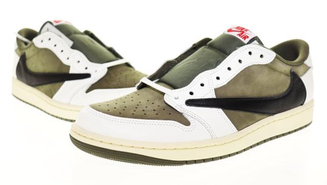 【中古】× TRAVIS SCOTT AIR JORDAN 1 LOW 28cm DM7866-200AJ1 トラヴィス スコット ジョーダン オリーブ 緑 ▲■260223