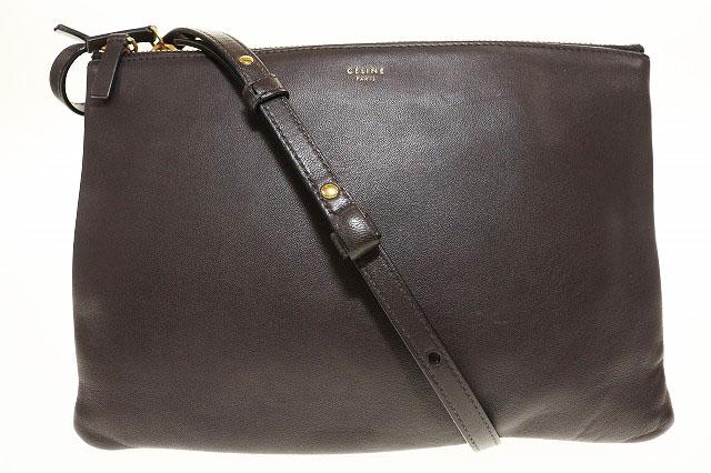 【中古】セリーヌ CELINE トリオ ラージ ショルダーバッグ ポシェット 斜め掛け レザー ポーチ ☆AA★▲■260315