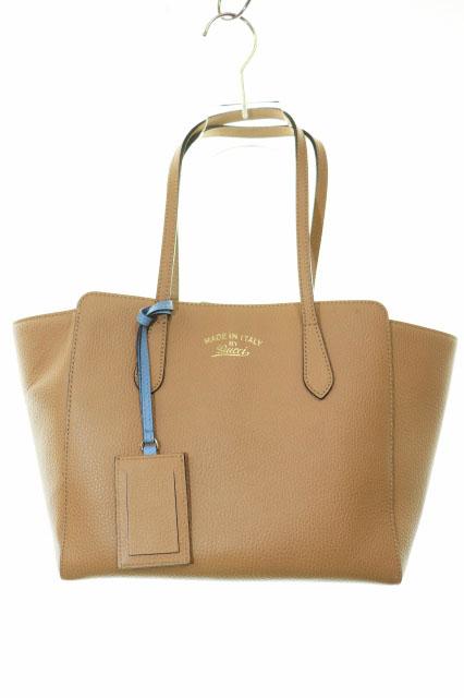 【中古】グッチ GUCCI スウィング レザー トートバッグ 354408 ベージュ ブルー ☆AA★▲■260311 レディース
