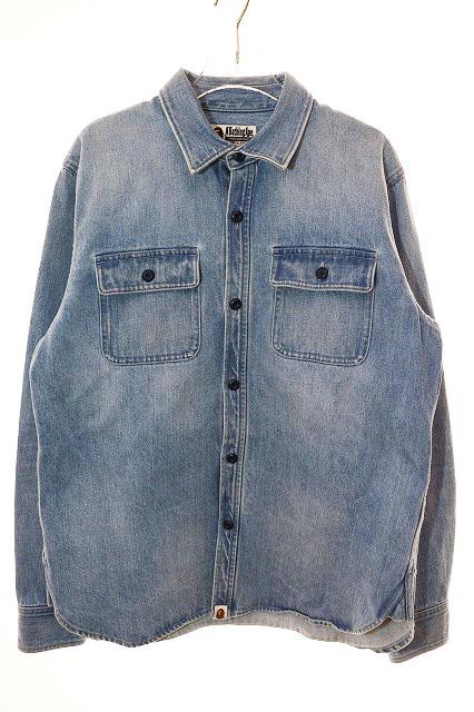 【中古】アベイシングエイプ A BATHING APE SHARK EMBROIDERY DENIM SHIRT M シャーク デニム シャツ ☆AA★260421