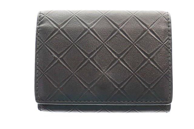 【中古】ボッテガヴェネタ BOTTEGA VENETA エンボス イントレチャート 三つ折り 財布 ネイビー 紺 ☆AA★▲■260419
