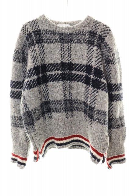 【中古】トムブラウン THOM BROWNE TIBETAN BLUE CHECKERED WOOL SWEATER GRAY サイズ 4 チェック ☆AA★●260507