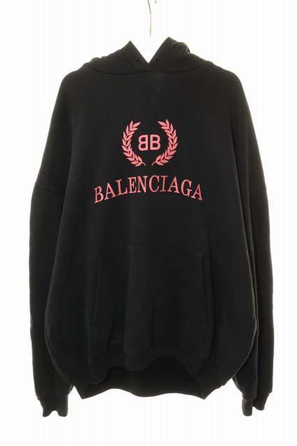 【中古】バレンシアガ BALENCIAGA BLACK S TYK44 501656 BBロゴ プリント プルオーバー パーカー ☆AA★260526