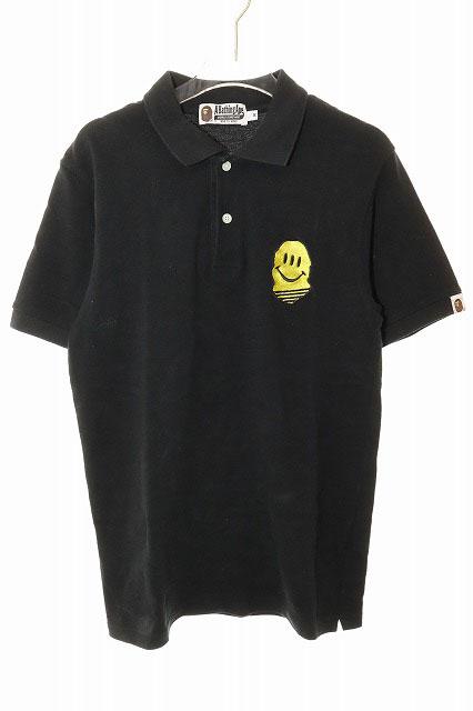 【中古】アベイシングエイプ A BATHING APE SMILY POLO APE HEAD BLACK M スマイリー ワンポイント ポロシャツ 260426