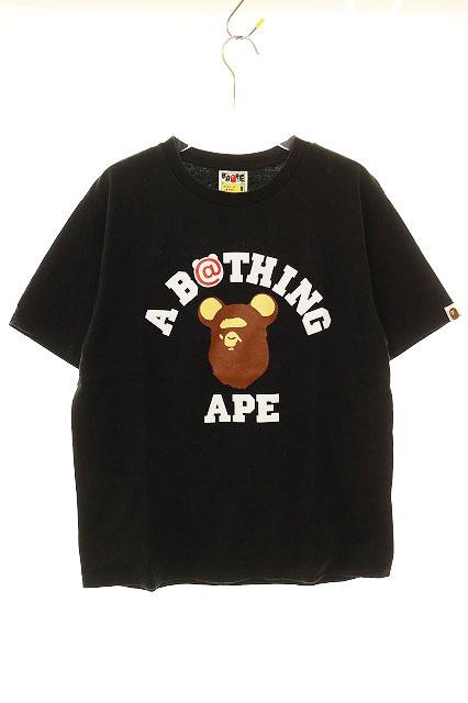 【中古】アベイシングエイプ A BATHING APE BE@RBRICK MEDICOM COLLEGE LOGO TEE BLACK M ベアブリック 260428
