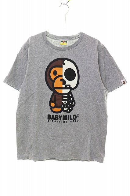 【中古】アベイシングエイプ A BATHING APE BABY MILO 蓄光スカル Tシャツ Mサイズ プリント 半袖 グレー 260428