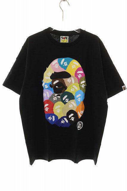 【中古】アベイシングエイプ A BATHING APE マルチカモ ビッグヘッド Tシャツ Lサイズ 半袖 ブラック ■260503 メンズ