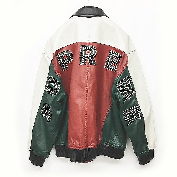 studded arc logo leather jacket
