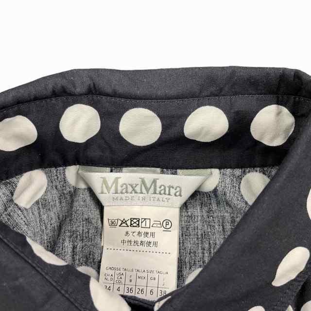 【中古】マックスマーラ MAX MARA ドット柄 プルオーバー シャツ ワンピース ひざ丈 白タグ 長袖 黒 ブラック 白 ホワイト 38｜au  PAY マーケット