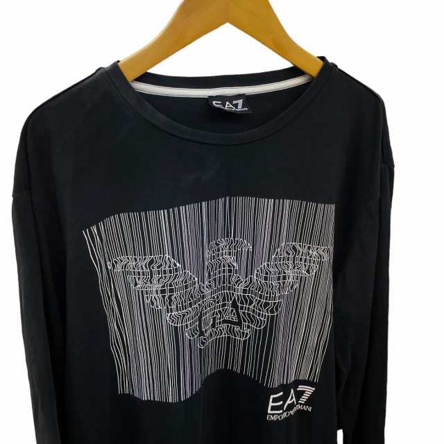 【中古】エンポリオアルマーニ EMPORIO ARMANI EA7 ロゴ クルーネック Tシャツ ロンT 長袖 黒 ブラック XXL ■GY06  0810 メンズ｜au PAY マーケット