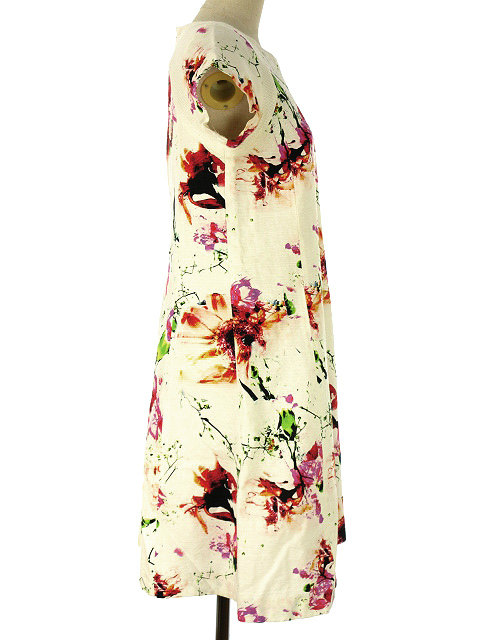 中古 モガ Moga エムブラン M Blanc 花柄 ワンピース フレンチスリーブ 38 切替 ホワイト マルチカラー膝丈 レディースの通販はau Pay マーケット ブランド古着のベクトル