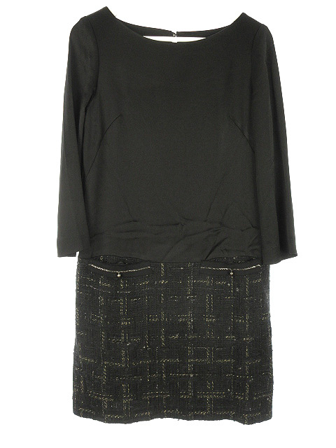 中古 アドーア Adore ワンピース ツイード 切替 長袖 リネン混 シルク混 38 M 黒 ブラック レディースの通販はau Pay マーケット ブランド古着のベクトル