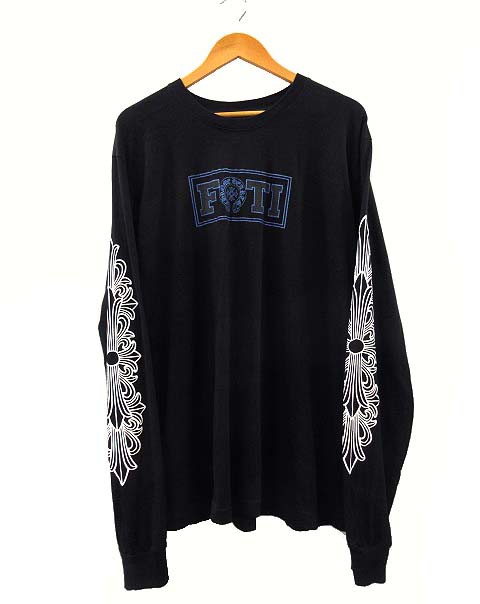 【中古】クロムハーツ CHROME HEARTS FOTI FLORAL CROSS L/S TEE BLACK ロングスリーブ Tシャツ ロンT ブラック XL