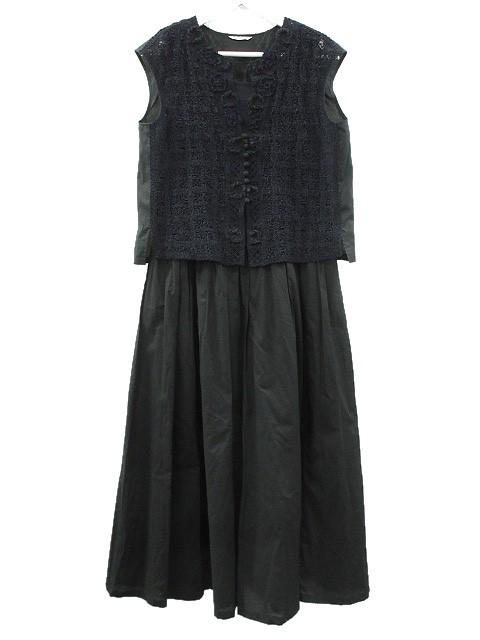 【中古】インゲボルグ INGEBORG クロシェ風モチーフ使い ワンピース レイヤード 9号 ネイビー 紺 ブラック 黒 2024SS