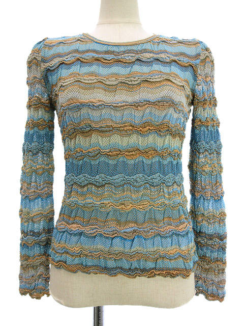 【中古】ミッソーニ MISSONI ニット プルオーバー ストレッチ メッシュ 42 ブルー系 トップス レディースの通販は