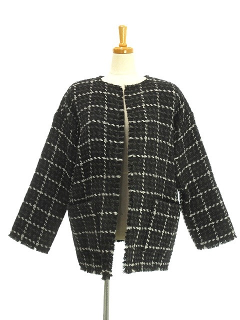 【中古】未使用品 ジョンブラニガン John Branigan ニット フリンジ ラップ ジャケット JB221 黒 グレー 2024AWの通販は 10,300円