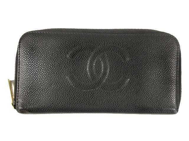 CHANEL ラウンドファスナー長財布 キャビアスキン ブラック レザー CHANEL シャネル マトラッセ ラウンドファスナー長財布 キャビア