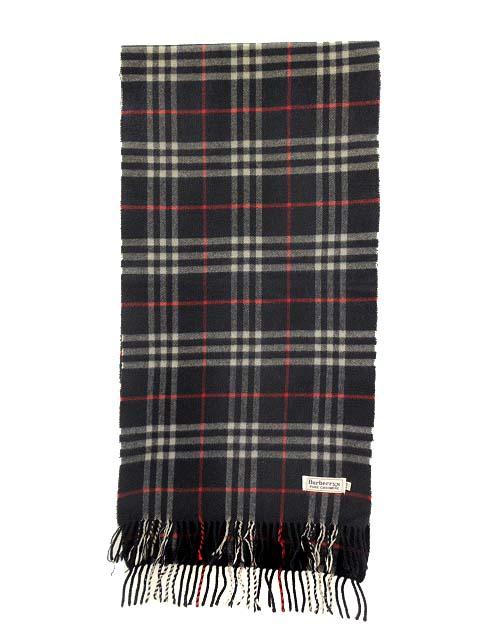 【中古】バーバリーズ Burberrys カシミヤ100% マフラー チェック柄 ネイビー ストール カシミア ☆AA★ レディース