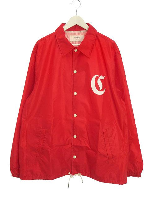 【中古】セリーヌ CELINE COACH JACKET 2W544495M イニシャルプリント コーチジャケット 52 レッド ナイロン アウター ☆AA★ メンズ