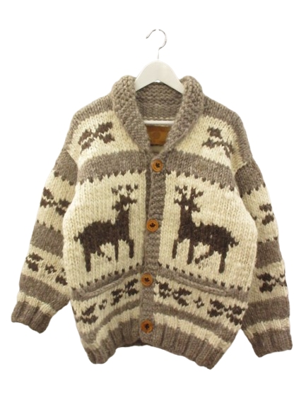 【中古】KISITAU キシタウ カウチンセーター カーディガン カナダ製 ホワイト ニット トップス メンズの通販は