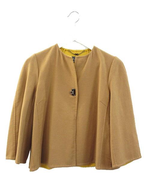 【中古】サルヴァトーレフェラガモ カシミヤ ウール ダブルフェイス ジャケット ノーカラー ガンチーニ 40 ブラウン