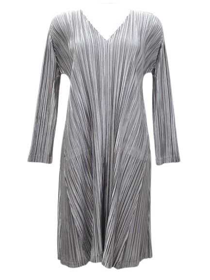 中古】プリーツプリーズ PLEATS PLEASE ワンピース シルバー Vネック 2 